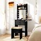 Black Vanity Desk with LED Lighted Mirror Charging Station and Drawers, Stool and Storage Shelves